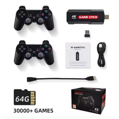 Consola Retro 4K TV Stick con 30,000 Juegos - Control Inalámbrico Dual, Soporte 2 Jugadores, 64GB de Memoria