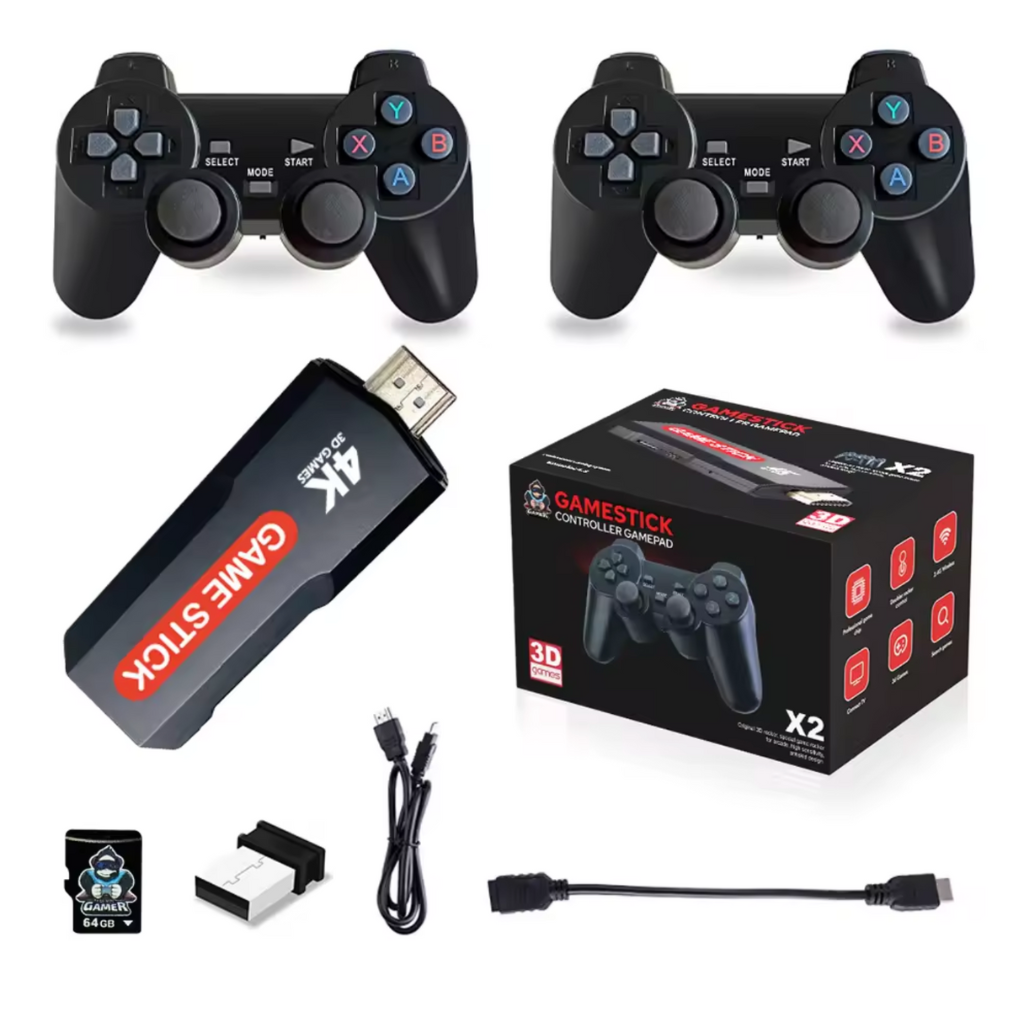 Consola Retro 4K TV Stick con 30,000 Juegos - Control Inalámbrico Dual, Soporte 2 Jugadores, 64GB de Memoria