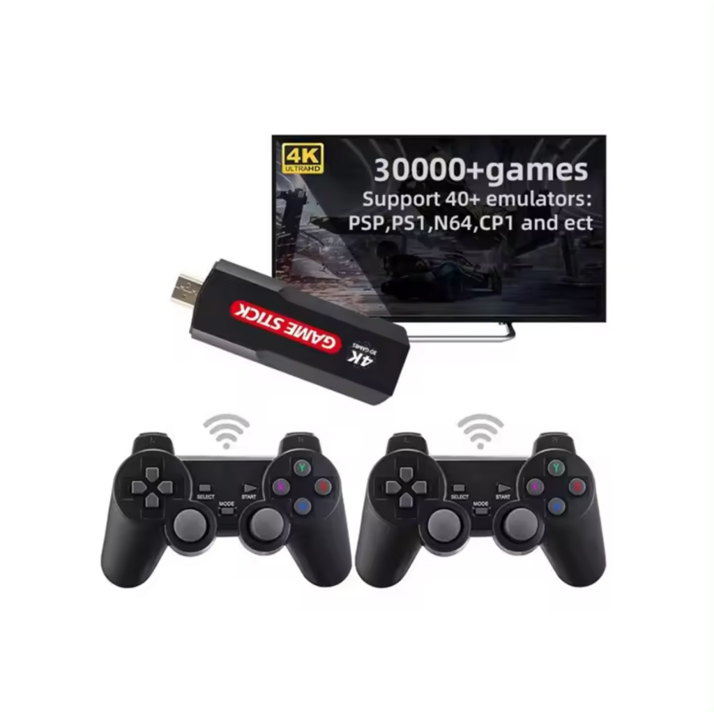 Consola Retro 4K TV Stick con 30,000 Juegos - Control Inalámbrico Dual, Soporte 2 Jugadores, 64GB de Memoria