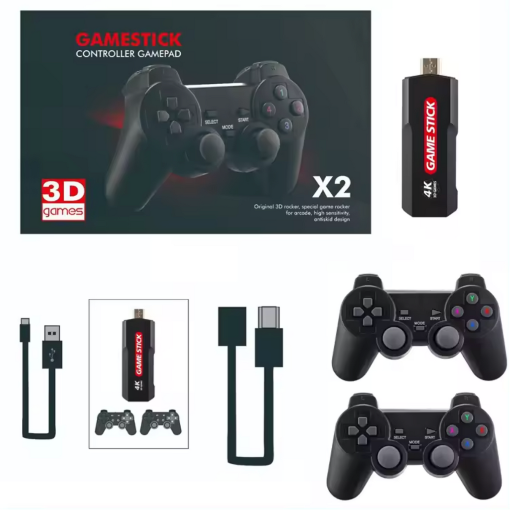 Consola Retro 4K TV Stick con 30,000 Juegos - Control Inalámbrico Dual, Soporte 2 Jugadores, 64GB de Memoria