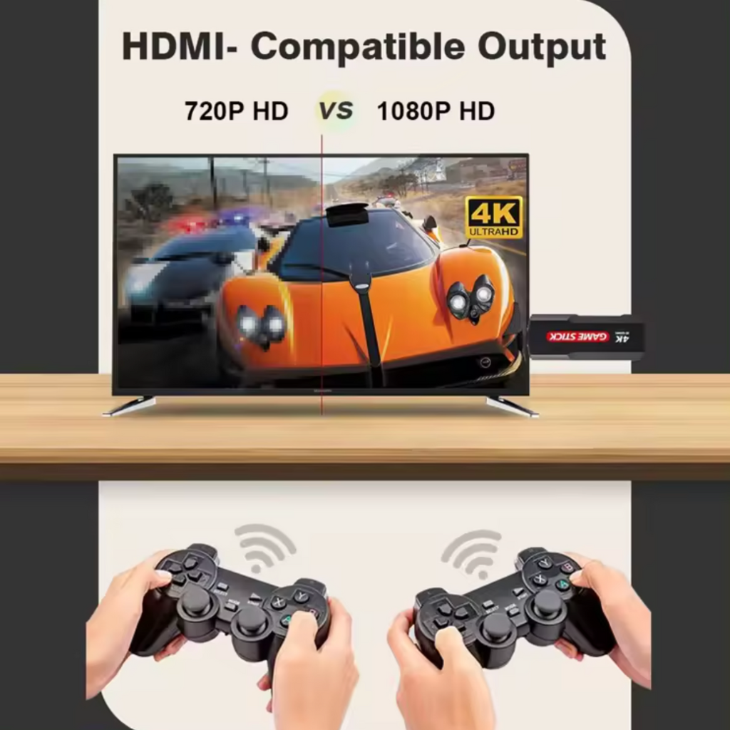 Consola Retro 4K TV Stick con 30,000 Juegos - Control Inalámbrico Dual, Soporte 2 Jugadores, 64GB de Memoria